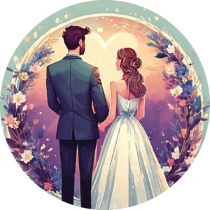 Esküvői pár kerek (lila-zöld) 20cm