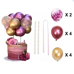 Lufis tortadekoráció, tortadísz – Rózsaszín és arany