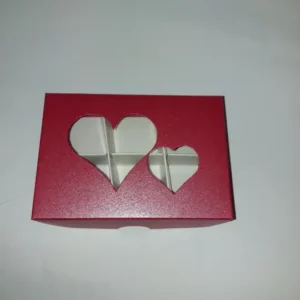 Piros metál dupla szíves bonbon doboz - 6db-os