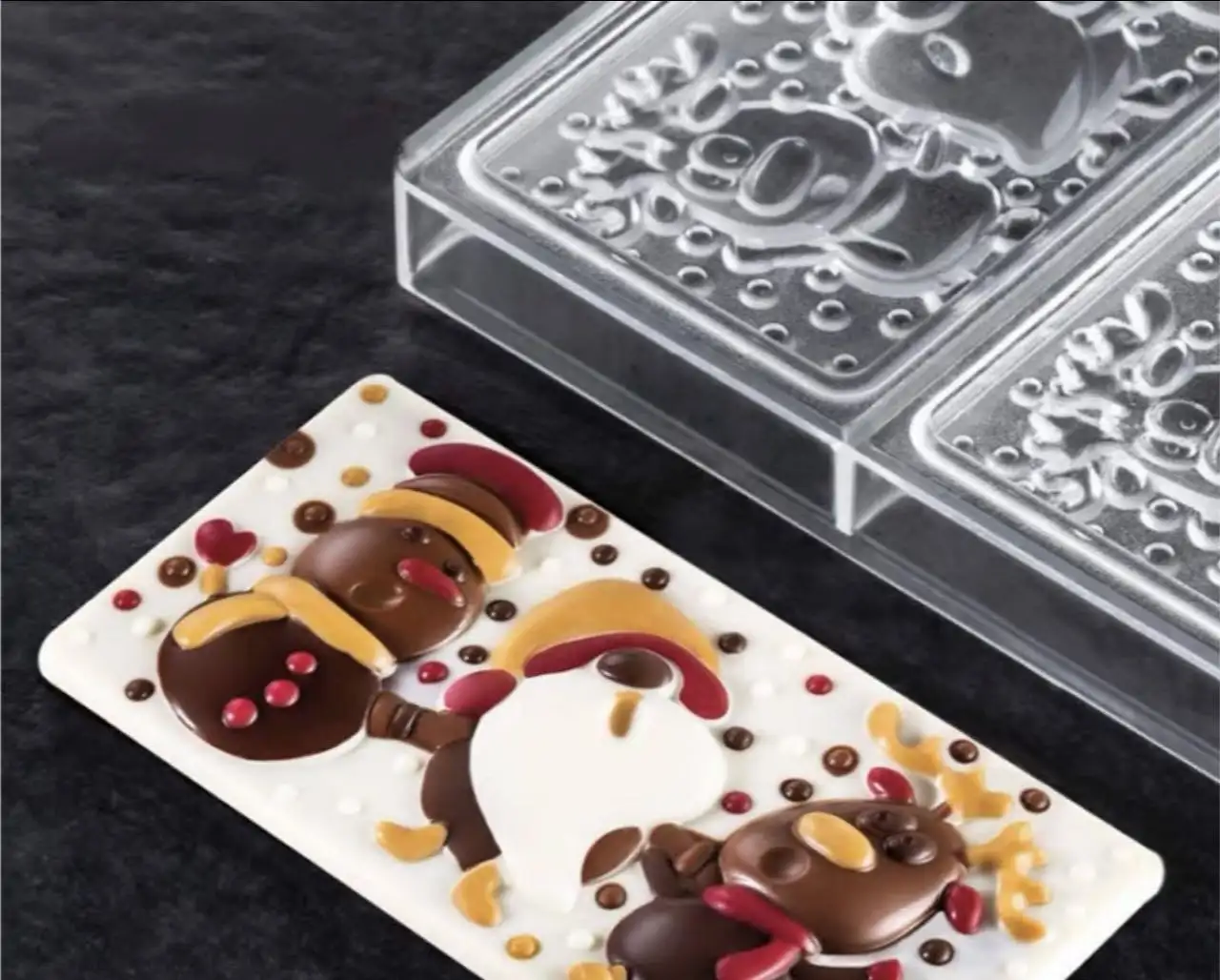 Polikarbonát csokiöntő forma - Táblás csoki - Hóember és Rudolf