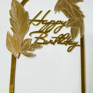 Torta beszúró -  Happy Birthday  levelekkel arany