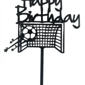 Torta beszúró - Happy Birthday -  Focis fekete akril