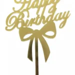 Torta beszúró - Happy Birthday felirat - Arany akril masni