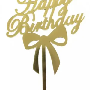 Torta beszúró - Happy Birthday felirat - Arany akril masni