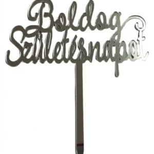 Torta beszúró " Boldog születésnapot " ezüst felirat - akril