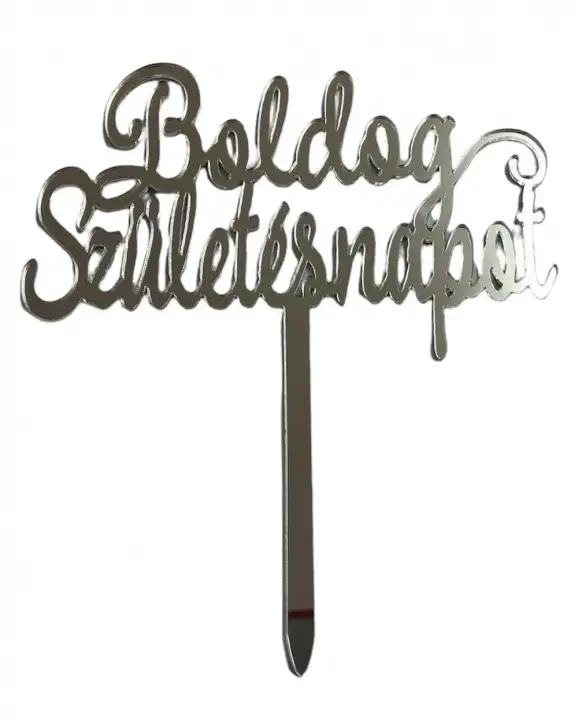 Torta beszúró " Boldog születésnapot " ezüst felirat - akril