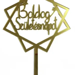 Torta beszúró " Boldog Születésnapot" felirat arany  négyzetben - akril