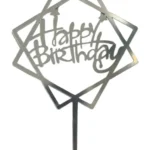 Torta beszúró " Happy Birthday" - felirat ezüst  négyzetben - akril