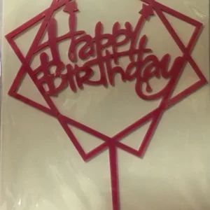 Torta beszúró " Happy Birthday" - felirat pink   négyzetben - akril