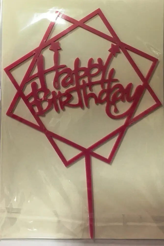 Torta beszúró " Happy Birthday" - felirat pink négyzetben - akril