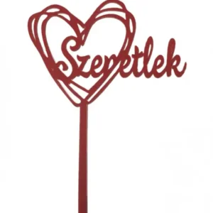 Torta beszúró " Szeretlek" felirat piros szívben - akril
