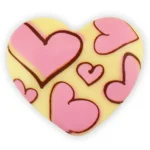 CM csokidísz - Kerek fehércsokis rózsaszín szivecskével 5db