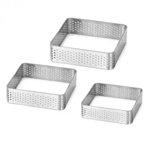 3 darabos fém desszertgyűrű, lyukacsos tarte gyűrű – Négyszög