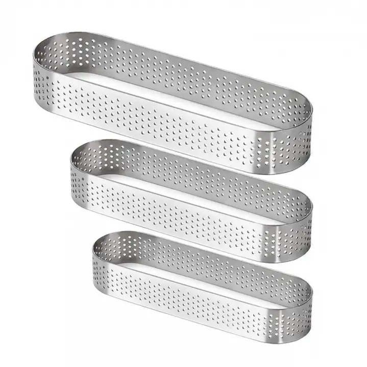 3 darabos fém desszertgyűrű, lyukacsos tarte gyűrű – Ovális