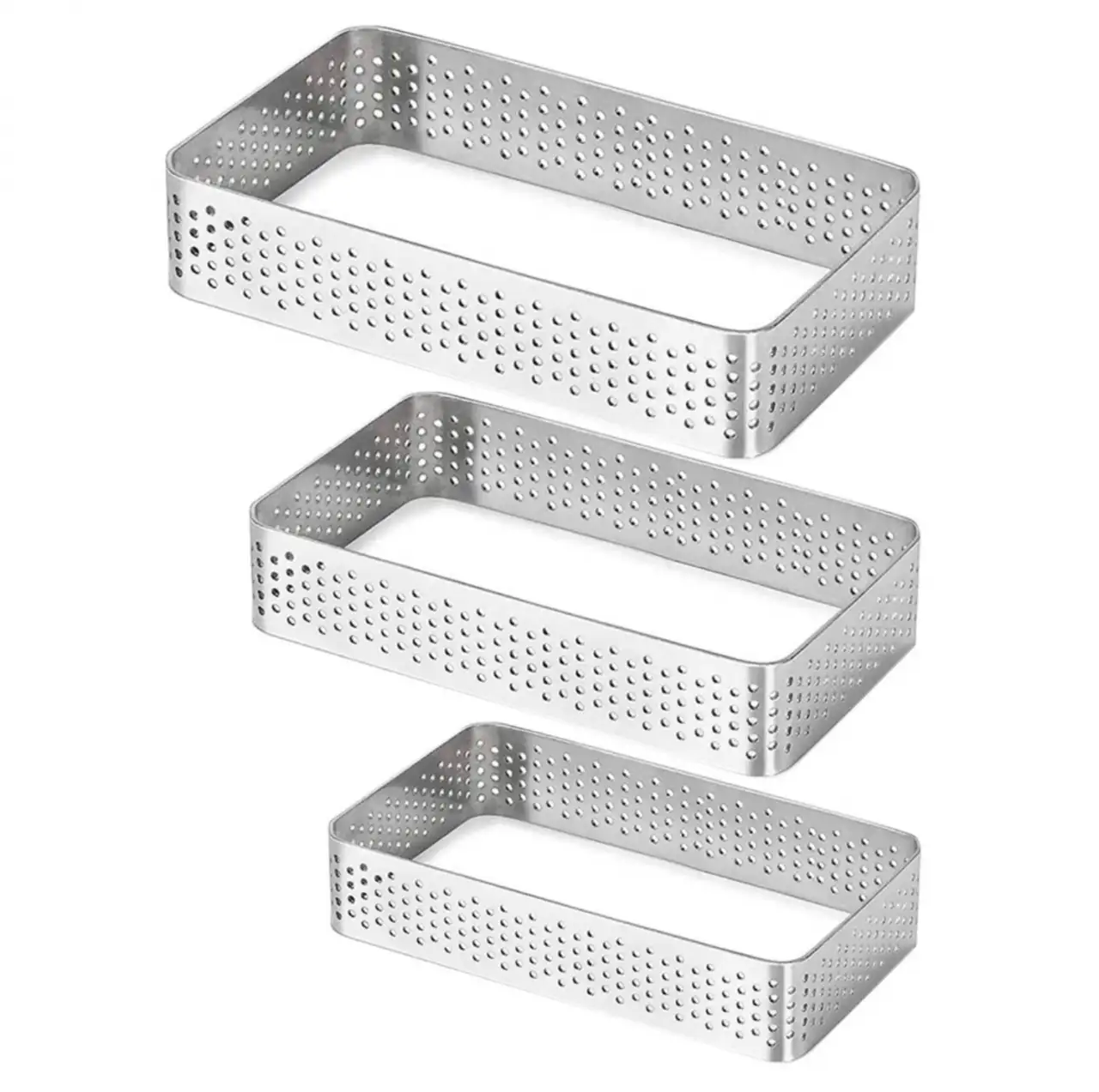 3 darabos fém desszertgyűrű, lyukacsos tarte gyűrű – Tégla