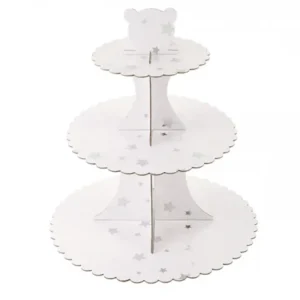 3 emeletes papír muffin állvány – Ezüst csillagok