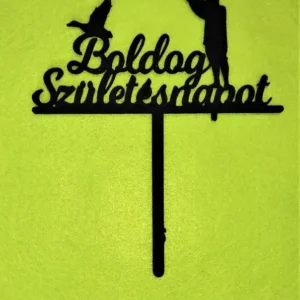 Díszítő beszúró  - Fekete  fa Vadász luddal  Boldog születésnapot felirattal 15x17 cm