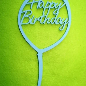 Díszítő beszúró  - Világoskék  fa Torta dísz Happy Birthday Lufis tortadísz 9cm x 18cm