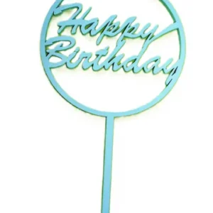 Díszítő beszúró -  Világoskék  fa Tortadísz Körben Happy Birthday 10cm x 18cm