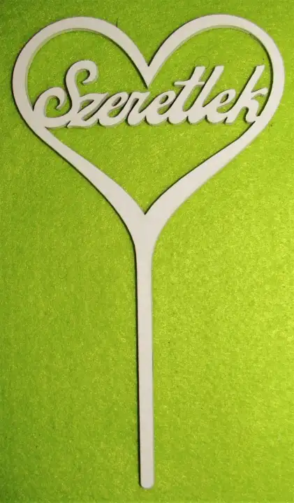 Díszítő beszúró - Fehér fa Szeretlek felirat szívben 10x17cm