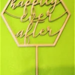 Díszítő beszúró - Natúr fa Happily ever after tortadísz 14x20 cm