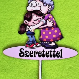 Díszítő beszúró - Nyomtatott fa nagymama kislánnyal szeretettel felirattal 11,5cm x 14,5cm