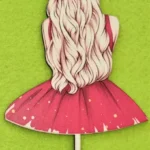 Díszítő beszúró - Nyomtatott fa tortadísz piros szoknyás lány hátulról 10cm x 16cm