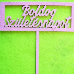 Díszítő beszúró - Rózsaszín fa boldog születésnapot Téglalap  beszúrós tortadísz 13cm x 15cm