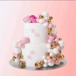 Torta beszúró - Rózsaszín- fehér - arany gömbök 36db