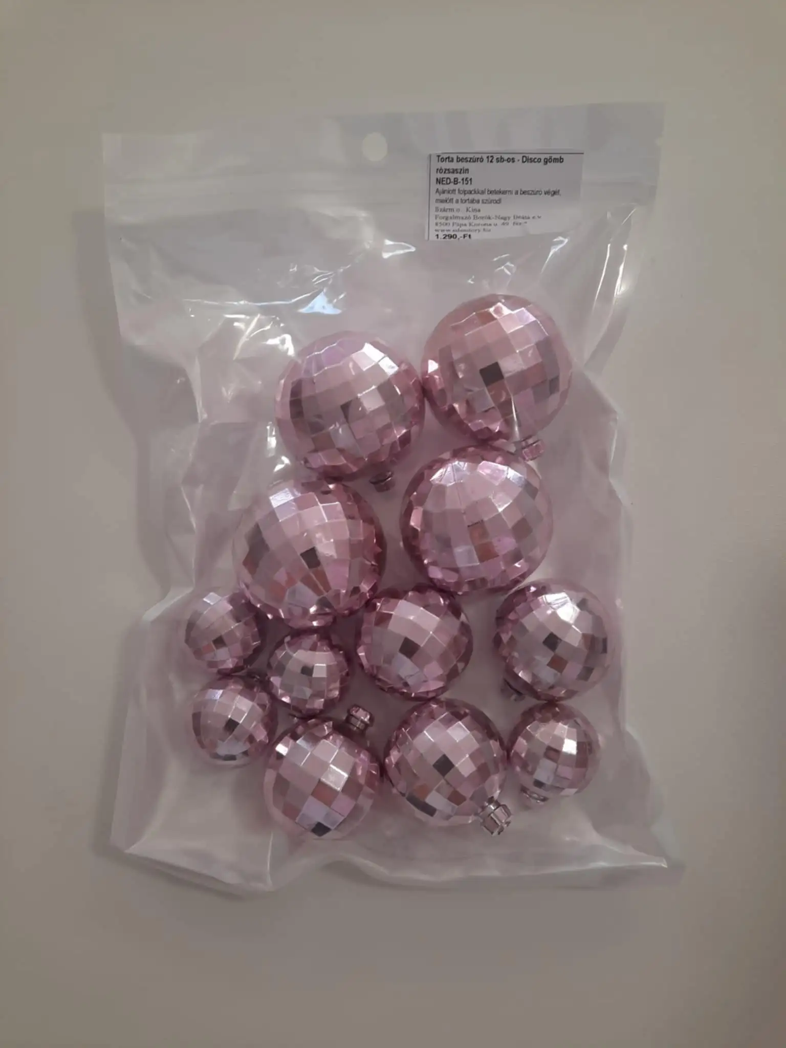 Torta beszúró 12 sb-os - Disco gömb rózsaszín