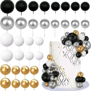 Torta beszúró - Fekete - ezüst - fehér - arany  gömbök 36db