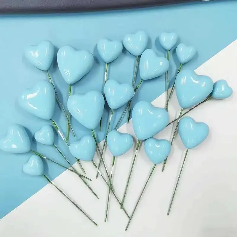 Torta beszúró - Szív babakék 10db