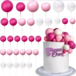 Torta beszúró - Pink - babarózsaszín - fehér  gömbök 36db