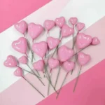 Torta beszúró - Szív rózsaszín 10db