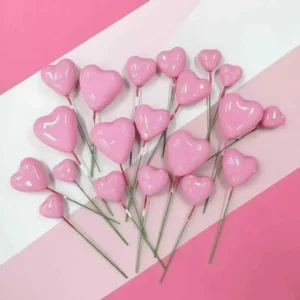 Torta beszúró - Szív rózsaszín 10db