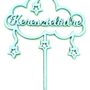 Torta beszúró fa - Keresztelődre felirattal - Kék felhő 15cm x 19cm