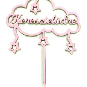 Torta beszúró fa - Keresztelődre felirattal - Rózsaszín felhő 15cm x 19cm