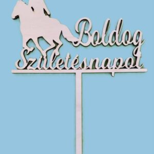 Torta beszúró fa - Lovas fiú Boldog születésnapot - Natúr 18,5x15cm