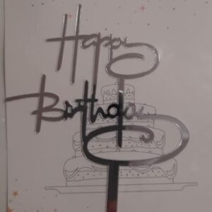 Torta beszúró - Happy Birthday felirat - Hurkos Y-betűvel - akril Ezüst