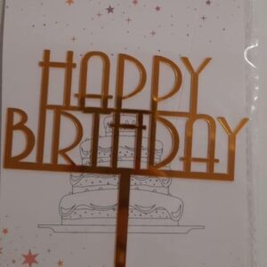 Torta beszúró - Happy Birthday akril szögletes nagybetű - Arany